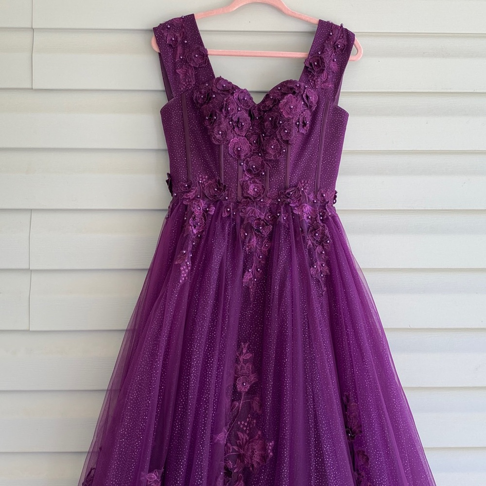 Purple Formal Gown with Embroidery Detail